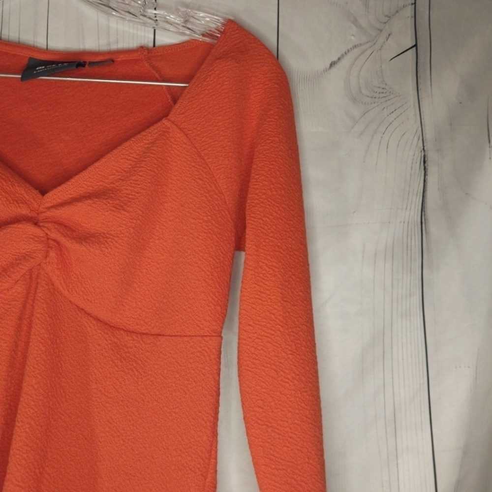 Maeve Anthropologie Sweetheart Neck Textured Orange Long Sleeve Women's Top - Picture 9 of 10